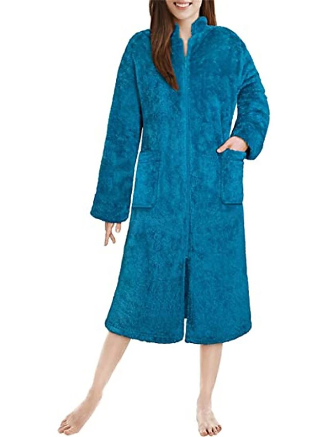 Women's Zip Up Front Robe Bathrobe Wearable Blanket Pure Color Warm Plush Casual Home Daily Bed Flannel Warm Breathable Stand Collar Long Sleeve Pocket Fall Winter Black Pink 1 Women's Zip Up Front Robe Bathrobe Wearable Blanket Pure Color Warm Plush Casual Home Daily Bed Flannel Warm Breathable Stand Collar Long Sleeve Pocket Fall Winter Black Pink