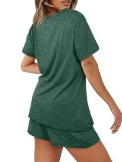 Women's Loungewear Sets Nighty 2 Pieces Pure Color Simple Comfort Home Street Cotton Crew Neck Short Sleeve T Shirt Tee Shorts Spring Summer Green Blue -Deals The Sexy Bra Store ujnlwg1655894541074