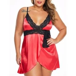 Women's Plus Size Sexy Bodies Chemises & Negligees Pure Color Lovers Hot Home Bed Valentine's Day Satin Breathable Straps Sleeveless Backless Summer Spring Black Red -Deals The Sexy Bra Store ukbgox1692602358822