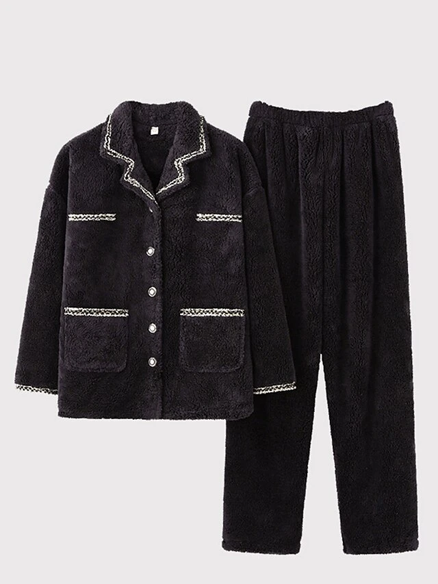 Women's Pajamas Sets Pure Color Warm Comfort Soft Home Daily Bed Flannel Warm Breathable Crew Neck Long Sleeve Cardigan Pant Button Pocket Fall Winter JY5128 JY5136 10 Women's Pajamas Sets Pure Color Warm Comfort Soft Home Daily Bed Flannel Warm Breathable Crew Neck Long Sleeve Cardigan Pant Button Pocket Fall Winter JY5128 JY5136 - Image 10