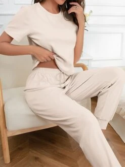 Women's Loungewear Sets 2 Pieces Pure Color Fashion Casual Comfort Street Daily Date Polyester Breathable Crew Neck Short Sleeve Pant Summer Fall Black White 22 Women's Loungewear Sets 2 Pieces Pure Color Fashion Casual Comfort Street Daily Date Polyester Breathable Crew Neck Short Sleeve Pant Summer Fall Black White -Deals The Sexy Bra Store uliotf1691046344227