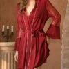 Women's Satin Silk Lace Robe Pajamas Nightgown Nightshirt Dress Pure Color Simple Casual Comfort Home Daily Bed Satin Breathable V Wire Long Sleeve Belt Included Fall Winter Black White