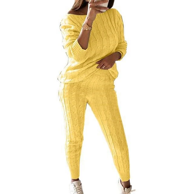 Women's Loungewear Sweatsuit Sets 2 Pieces Pure Color Warm Fashion Sport Home Street Airport Knit Off Shoulder Long Sleeve Sweater Pant Fall Winter Lotus Pink Black 11 Women's Loungewear Sweatsuit Sets 2 Pieces Pure Color Warm Fashion Sport Home Street Airport Knit Off Shoulder Long Sleeve Sweater Pant Fall Winter Lotus Pink Black - Image 11