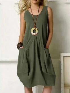 Women's Loungewear Nightshirt Dress Pure Color Fashion Casual Soft Home Street Daily Cotton Breathable Crew Neck Sleeveless Dress Pocket Summer Spring Army Green Orange -Deals The Sexy Bra Store upkqeg1679970577798