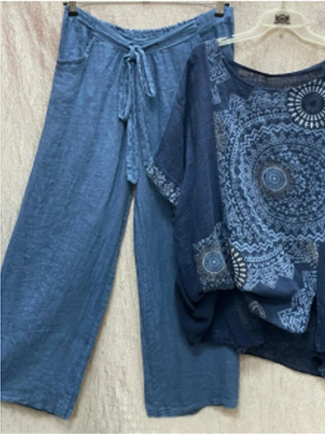 Women's 2 Piece Loungewear Sets Polyester Breathable Crew Neck Half Sleeve T Shirt And Wide Leg Tee Pants Flower Print Fashion Casual Soft Home Daily Bed Spring Fall Blue Fuchsia S 5XL 3 Women's 2 Piece Loungewear Sets Polyester Breathable Crew Neck Half Sleeve T Shirt And Wide Leg Tee Pants Flower Print Fashion Casual Soft Home Daily Bed Spring Fall Blue Fuchsia S 5XL - Image 3