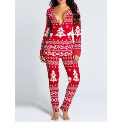 Women's Onesie Pajama For Adult Elk Snowflake Casual Comfort Soft Xmas Home Christmas DailyBreathable V Wire Long Sleeve Hole Fall Winter White Red -Deals The Sexy Bra Store uqaici1694164379200