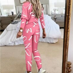 Women's Letter Print Lounge Sets Sweatsuit 2 PcsCrew Neck Long Sleeve Tops & Slim Pants Outfits Sport Comfort Home Street Vacation Polyester Off Shoulder Fall Winter S 2XL Black White -Deals The Sexy Bra Store urmjti1661328483433