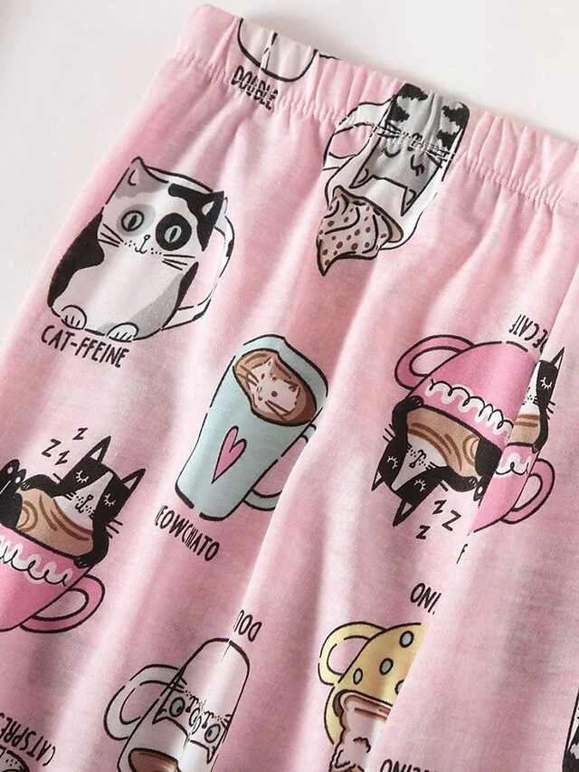 Women's Pajamas Pajama Top And Pant Sets Cat Butterfly Casual Comfort Sweet Home Daily Bed Cotton Breathable V Wire Short Sleeve T Shirt Tee Pant Elastic Waist Summer Spring Pink Blue 12 Women's Pajamas Pajama Top And Pant Sets Cat Butterfly Casual Comfort Sweet Home Daily Bed Cotton Breathable V Wire Short Sleeve T Shirt Tee Pant Elastic Waist Summer Spring Pink Blue - Image 12