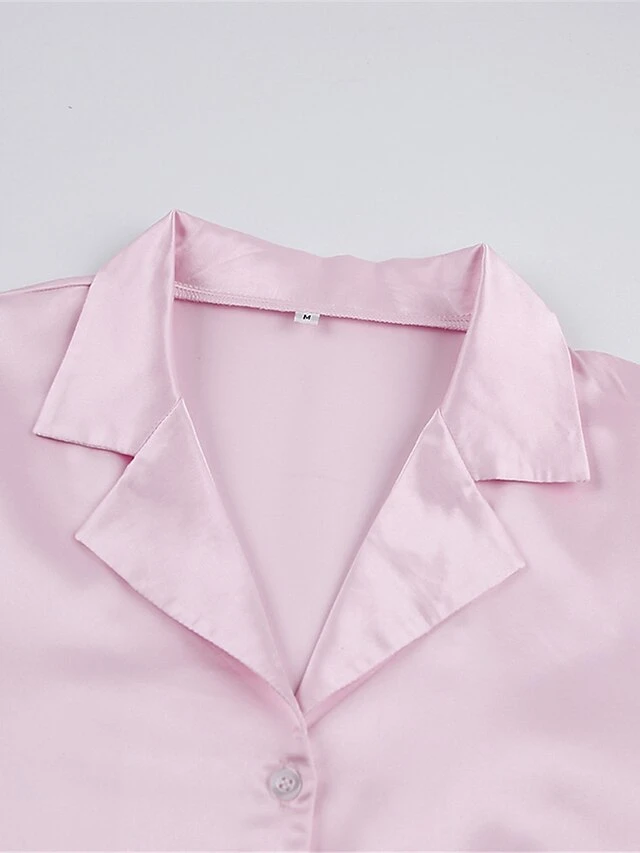 Women's Pajamas Sets Pure Color Fashion Casual Soft Wedding Party Satin Breathable Lapel Long Sleeve Shirt Pant Feather Fall Black White 19 Women's Pajamas Sets Pure Color Fashion Casual Soft Wedding Party Satin Breathable Lapel Long Sleeve Shirt Pant Feather Fall Black White - Image 19