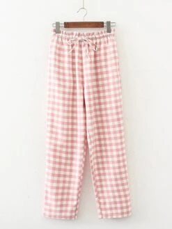 Women's Flannelette Brushed Pajamas Pants Grid / Plaid Basic Casual Comfort Home Daily Bed Cotton Breathable Pant Autunm Winter Light Pink Pink -Deals The Sexy Bra Store uunblb1688634064234