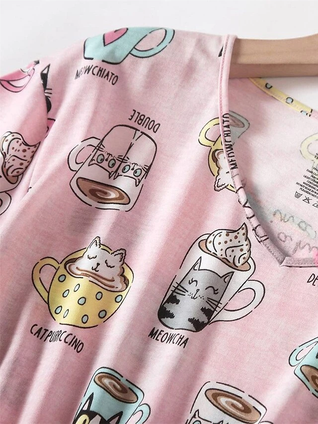 Women's Pajamas Pajama Top And Pant Sets Cat Butterfly Casual Comfort Sweet Home Daily Bed Cotton Breathable V Wire Short Sleeve T Shirt Tee Pant Elastic Waist Summer Spring Pink Blue 8 Women's Pajamas Pajama Top And Pant Sets Cat Butterfly Casual Comfort Sweet Home Daily Bed Cotton Breathable V Wire Short Sleeve T Shirt Tee Pant Elastic Waist Summer Spring Pink Blue - Image 8