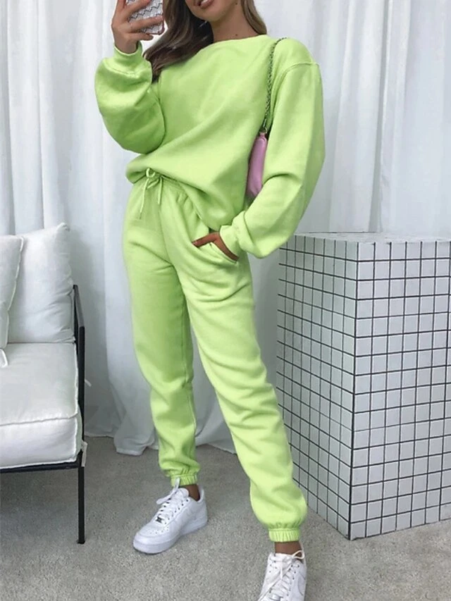 Women's Lounge Sets Sweatsuits Tracksuits Pure Color Fashion Casual Comfort Daily Going Out Polyester Breathable Crew Neck Long Sleeve Pant Elastic Waist Fall Winter Black White 8 Women's Lounge Sets Sweatsuits Tracksuits Pure Color Fashion Casual Comfort Daily Going Out Polyester Breathable Crew Neck Long Sleeve Pant Elastic Waist Fall Winter Black White - Image 8