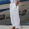 Women's Loungewear Pants Pure Color Linen Casual Wear Plus Size For Spring Summer White Blue S 4XL