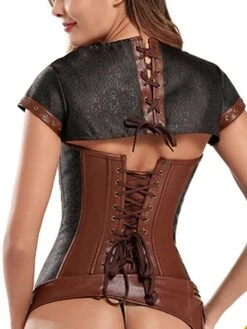 Women's Corsets Halloween Waist Trainer Body Shaper Patchwork Fashion Retro Hot Party Carnival Polyester Breathable Plunging Neck Short Sleeve Summer Spring Brown -Deals The Sexy Bra Store uvmwkx1691133274544