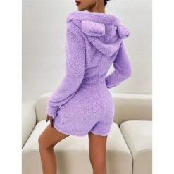 Women's Hooded Teddy Romper Pajamas Solid Warm Fashion Simple Street Daily Vacation Hoodie Long Sleeve Fall Winter Black Purple 34 Women's Hooded Teddy Romper Pajamas Solid Warm Fashion Simple Street Daily Vacation Hoodie Long Sleeve Fall Winter Black Purple -Deals The Sexy Bra Store uwctyo1695798650442