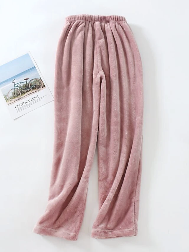 Women's Pajamas Pants Nighty Pure Color Comfort Soft Plush Home Daily Bed Flannel Comfort Warm Long Pant Pocket Elastic Waist Winter Fall Lotus Pink Black 4 Women's Pajamas Pants Nighty Pure Color Comfort Soft Plush Home Daily Bed Flannel Comfort Warm Long Pant Pocket Elastic Waist Winter Fall Lotus Pink Black - Image 4