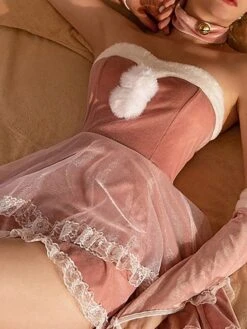 Women's Christmas Sexy Lingerie Patchwork Fashion Sexy Uniforms Comfort Home Xmas Polyester Breathable Bandeau Sleeveless Backless Feather Fall Winter Pink Red -Deals The Sexy Bra Store uxhqcm1695369156339