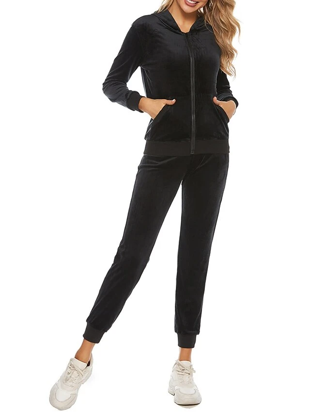 Women's Velvet Lounge Sets Sweatsuit Pure Color Fashion Comfort Soft Home Daily Bed Polyester Breathable Hoodie Long Sleeve Cardigan Pant Pocket Fall Winter Black Wine 4 Women's Velvet Lounge Sets Sweatsuit Pure Color Fashion Comfort Soft Home Daily Bed Polyester Breathable Hoodie Long Sleeve Cardigan Pant Pocket Fall Winter Black Wine - Image 4