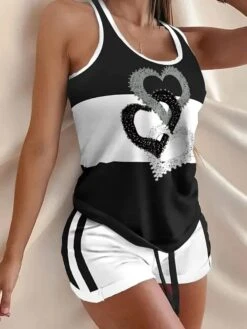 Women's Leopard Pajamas Loungewear Sets Heart Fashion Casual Home Halloween Street Polyester Sleeveless Tank Top Shorts Elastic Waist Fall Winter Stripe Leopard Print -Deals The Sexy Bra Store uyndax1697528229869