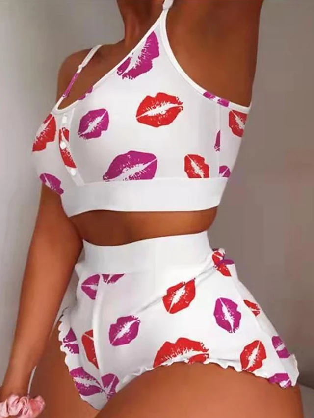 Women's Pajamas Sets Nighty Pjs 2 Pieces Fruit Lip Hot Soft Sweet Valentine's Day Gyms Polyester Crew Neck Crop Top Shorts Spring Summer Pink White / Sexy 3 Women's Pajamas Sets Nighty Pjs 2 Pieces Fruit Lip Hot Soft Sweet Valentine's Day Gyms Polyester Crew Neck Crop Top Shorts Spring Summer Pink White / Sexy - Image 3