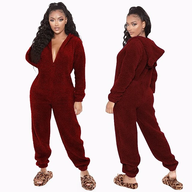 Women's Flannel Onesies Pajama For Adult Jumpsuits Nighty Pure Color Simple Comfort Party Home ChristmasWarm Gift Hoodie Long Sleeve Fall Winter Black 11 Women's Flannel Onesies Pajama For Adult Jumpsuits Nighty Pure Color Simple Comfort Party Home ChristmasWarm Gift Hoodie Long Sleeve Fall Winter Black - Image 11
