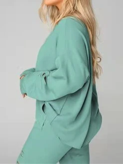 Women's Loungewear Sets Pure Color Fashion Simple Home Daily Vacation Polyester Warm Breathable Crew Neck Long Sleeve Hoodie Pant Elastic Waist Hole Fall Winter Dark Apricot Black -Deals The Sexy Bra Store uzjflw1693899213403