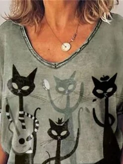 Women's Loungewear Top Cat Fashion Casual Comfort Street Date Airport Spandex Breathable Lapel Short Sleeve Summer Spring Gray -Deals The Sexy Bra Store uzqkdt1682328149508