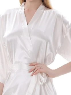 Women's Satin Silk Robe Bathrobe Robes Gown Pure Color Fashion Casual Comfort Home Daily Bed Satin Breathable V Wire Half Sleeve Summer Fall Black White -Deals The Sexy Bra Store vacccy1689581309967
