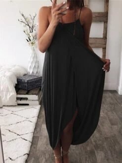 Women's Nightgown Sleep Shirt Dress Pure Color Simple Casual Soft Home Daily Bed Acrylic Breathable Straps Sleeveless Dress Backless Summer Spring Black White -Deals The Sexy Bra Store vagwvi1681109574759