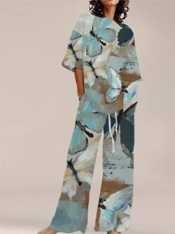 Women's Loungewear Sets 2 Pieces Flower Simple Comfort Sweet Home Daily Polyester Breathable Crew Neck Short Sleeve Pullover Pant Pocket Summer Spring Yellow Red -Deals The Sexy Bra Store vbgcmt1685616203210