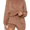Women's Loungewear Sets Pure Color Maillard Fashion Plush Casual Home Daily Bed Flannel Breathable Hoodie Long Sleeve Hoodie Shorts Fall Winter Brown