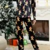 Women's Christmas Pajamas Sets Cartoon Color Combo Simple Casual Comfort Home Bed Satin Breathable Lapel Long Sleeve Shirt Pant Button Pocket Fall Winter Black