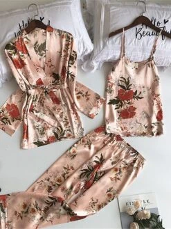 Women's Satin Silk Pajama Sets 3 Pcs Top And Pant Sets Flower Print Fashion Casual Soft Home Daily Bed Straps Sleeveless Strap Top Pant Summer Spring Gold Green 13 Women's Satin Silk Pajama Sets 3 Pcs Top And Pant Sets Flower Print Fashion Casual Soft Home Daily Bed Straps Sleeveless Strap Top Pant Summer Spring Gold Green -Deals The Sexy Bra Store vbsmcq1683783164967
