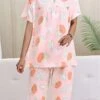 Women's Pajamas Pajama Top And Pant Sets Cartoon Heart Fashion Casual Soft Home Daily Bed Cotton Blend Breathable Crew Neck Short Sleeve T Shirt Tee Shorts Elastic Waist Summer Spring Light Pink Pink