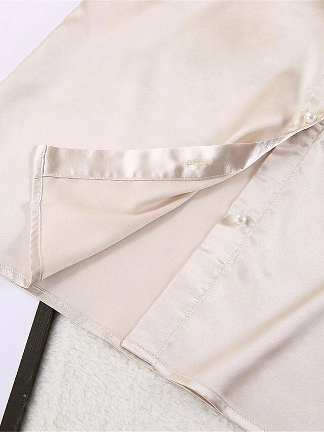 Women's Pajamas Pajama Top And Pant Sets Pure Color Simple Casual Soft Home Daily Bed Satin Breathable Lapel Long Sleeve Shirt Shorts Spring Summer Black White 14 Women's Pajamas Pajama Top And Pant Sets Pure Color Simple Casual Soft Home Daily Bed Satin Breathable Lapel Long Sleeve Shirt Shorts Spring Summer Black White - Image 14