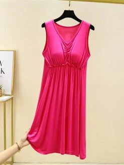Women's Pajamas Nightgown Nightshirt Dress Pure Color Simple Casual Comfort Home Daily Bed Modal Breathable V Wire Sleeveless Chest Pads Summer Spring Lotus Pink Black -Deals The Sexy Bra Store vcqtij1686903489358