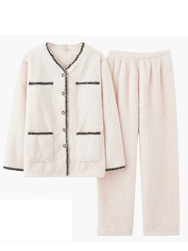 Women's Pajamas Sets Pure Color Warm Comfort Soft Home Daily Bed Flannel Warm Breathable Crew Neck Long Sleeve Cardigan Pant Button Pocket Fall Winter JY5128 JY5136 9 Women's Pajamas Sets Pure Color Warm Comfort Soft Home Daily Bed Flannel Warm Breathable Crew Neck Long Sleeve Cardigan Pant Button Pocket Fall Winter JY5128 JY5136 - Image 9