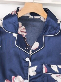 Women's Pajamas Sets Flower Fashion Casual Home Daily Polyester Breathable Lapel Long Sleeve Shirt Pant Button Summer Spring Blue -Deals The Sexy Bra Store veejck1693467382907