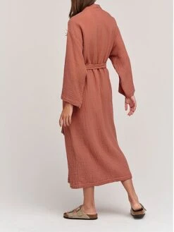 Women's Pajamas Bathrobe Robes Gown Pure Color Simple Casual Comfort Home Daily Bed Cotton Breathable V Wire Long Sleeve Pocket Summer Fall Orange Brown -Deals The Sexy Bra Store vetriv1693206725599