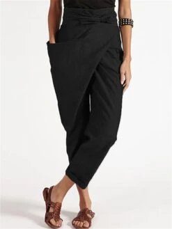 Women's Cotton Loungewear Pants High Waist Irregular Lace-Up Cropped Pants Solid Fashion Simple Casual Cotton Breathable With One Side Pockets Summer Spring Black Navy Blue 11 Women's Cotton Loungewear Pants High Waist Irregular Lace-Up Cropped Pants Solid Fashion Simple Casual Cotton Breathable With One Side Pockets Summer Spring Black Navy Blue -Deals The Sexy Bra Store vfykwy1684215077268