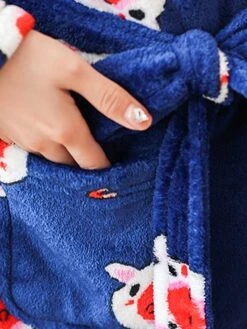 Women's Pajamas Robe Robes Gown Animal Warm Fashion Casual Home Daily Bed Flannel Warm Breathable V Wire Long Sleeve Robe Top Pocket Belt Included Fall Winter Dark Blue -Deals The Sexy Bra Store vfzpjv1693467427184