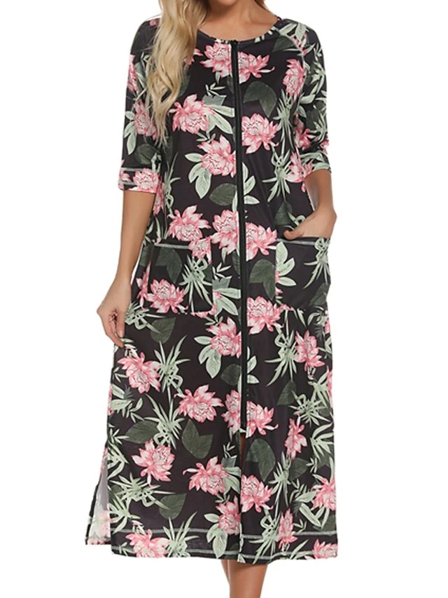 Women's Pajamas Robes Gown Bathrobes Pjs Leopard Flower Simple Comfort Home Daily Cotton Crew Neck Half Sleeve Pocket Winter Fall Blue Pink 11 Women's Pajamas Robes Gown Bathrobes Pjs Leopard Flower Simple Comfort Home Daily Cotton Crew Neck Half Sleeve Pocket Winter Fall Blue Pink - Image 11