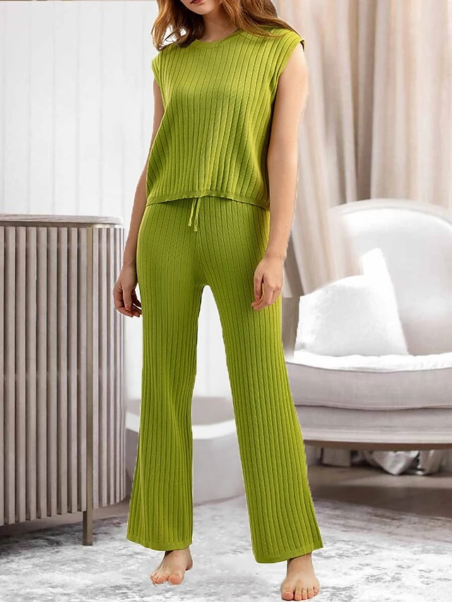 Women's Lounge Sets 2 Pieces Sweater Sets Pure Color Fashion Casual Comfort Street Daily Date Polyester Breathable Crew Neck Sleeveless Pant Summer Fall Black Orange 4 Women's Lounge Sets 2 Pieces Sweater Sets Pure Color Fashion Casual Comfort Street Daily Date Polyester Breathable Crew Neck Sleeveless Pant Summer Fall Black Orange - Image 4