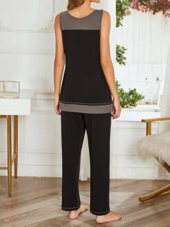 Women's Pajamas Pajama Top And Pant Sets Pure Color Simple Casual Soft Home Daily Bed Cotton Spandex Jersey Breathable Straps Sleeveless Strap Top Pant Spring Summer Black Dark Gray -Deals The Sexy Bra Store vhwmoz1676281719342