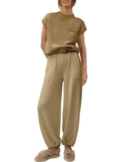 Women's Knit Lounge Sets Top And High Waisted Pants Pure Color Casual Comfort Soft Home Street Daily Polyester Breathable Stand Collar Short Sleeve Sweater Pant Pocket Summer Fall Black Brown 35 Women's Knit Lounge Sets Top And High Waisted Pants Pure Color Casual Comfort Soft Home Street Daily Polyester Breathable Stand Collar Short Sleeve Sweater Pant Pocket Summer Fall Black Brown -Deals The Sexy Bra Store vimzho1689506561875