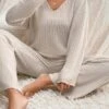 Women's Loungewear Sets Pure Color Casual Comfort Soft Home Daily Vacation Polyester Breathable V Wire Long Sleeve Sweater Pant Fall Winter Black Brown