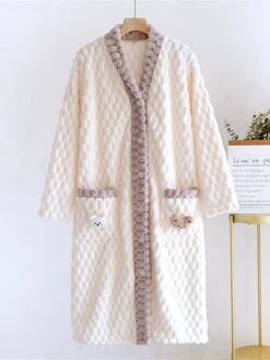 Women's Pajamas Bathrobe Animal Simple Plush Casual Home Bed Wedding Party Flannel Warm Breathable V Wire Long Sleeve Button Pocket Fall Winter Pink Purple -Deals The Sexy Bra Store vntiam1696837246352