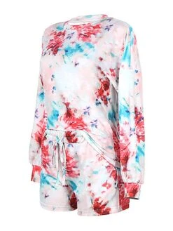Women's Pajamas Sets Tie Dye Fashion Casual Home Daily Polyester Warm Breathable Crew Neck Long Sleeve Pullover Shorts Pocket Elastic Waist Summer Spring Photo Color -Deals The Sexy Bra Store voxhcb1693467425935
