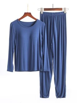 Women's Modal Pajamas Sets With Chest Pads Pure Color Casual Comfort Home Bed Modal Breathable Crew Neck Long Sleeve T Shirt Tee Pant Elastic Waist Fall Winter Black White -Deals The Sexy Bra Store vpiuhf1696841771047