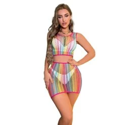 Women's Mesh Hole Sexy Bodies Nightwear Jacquard Solid Colored Sexy Lingerie Set Rainbow One-Size -Deals The Sexy Bra Store vpuuqp1694417626875